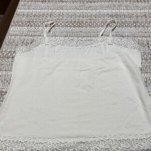 Ann Taylor Cream Lace-Trim Camisole Tank